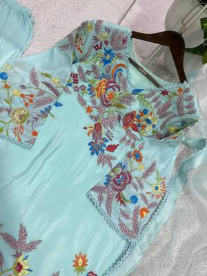 sky blue color sequnce and embroidery work silk blend salwar suit 2