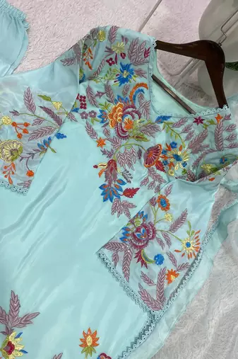 sky blue color sequnce and embroidery work silk blend salwar suit