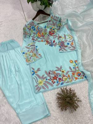 sky blue color sequnce and embroidery work silk blend salwar suit 3