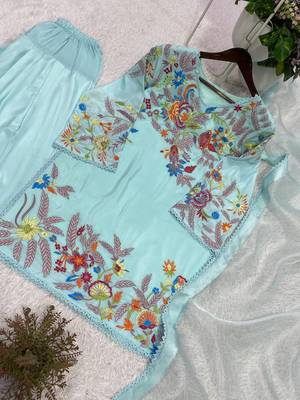 sky blue color sequnce and embroidery work silk blend salwar suit 4