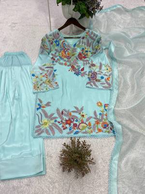 sky blue color sequnce and embroidery work silk blend salwar suit 5