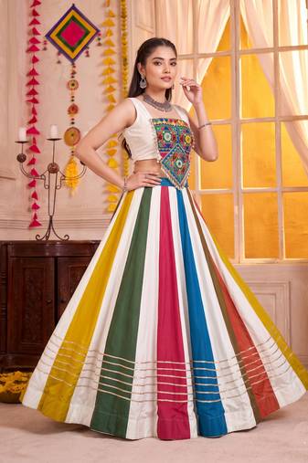 White Rayon Navratri Lehenga Choli Set