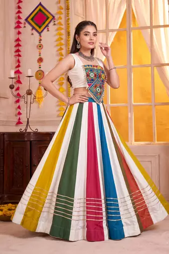White Rayon Navratri Lehenga Choli Set