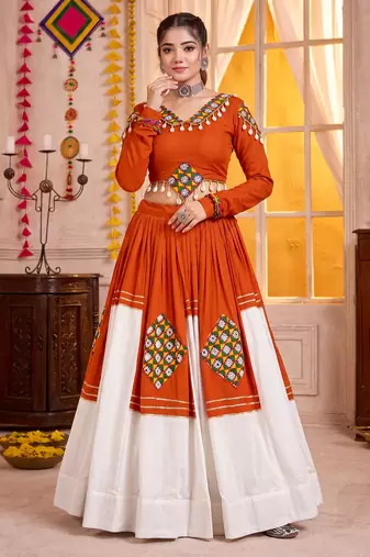 Orange Pure Rayon Navratri Special Premium Designer Lehenga Choli Set