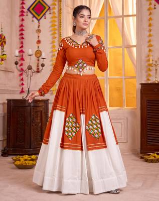 Orange Pure Rayon Navratri Special Premium Designer Lehenga Choli Set 2