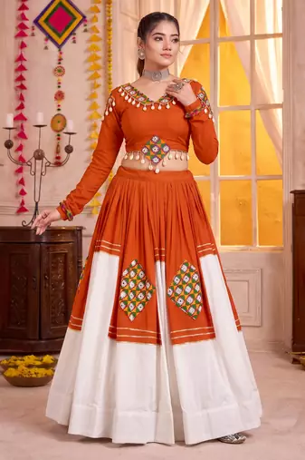 Orange Pure Rayon Navratri Special Premium Designer Lehenga Choli Set