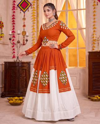 Orange Pure Rayon Navratri Special Premium Designer Lehenga Choli Set 3