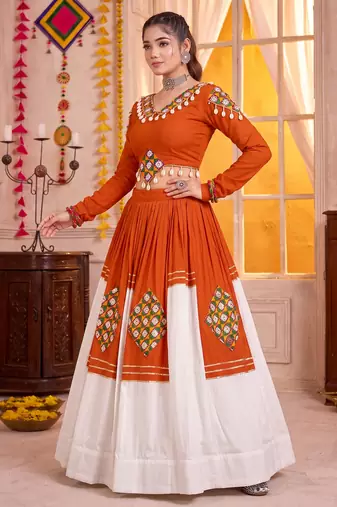 Orange Pure Rayon Navratri Special Premium Designer Lehenga Choli Set
