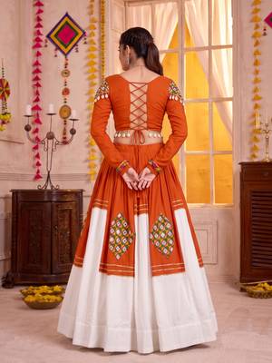 Orange Pure Rayon Navratri Special Premium Designer Lehenga Choli Set 4
