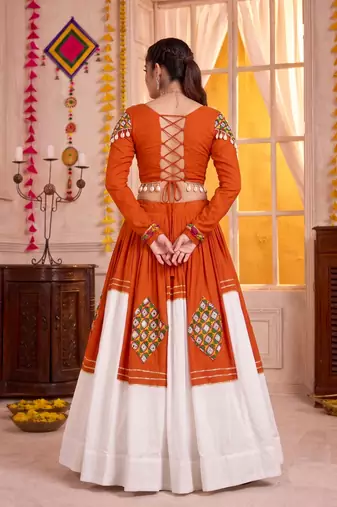 Orange Pure Rayon Navratri Special Premium Designer Lehenga Choli Set