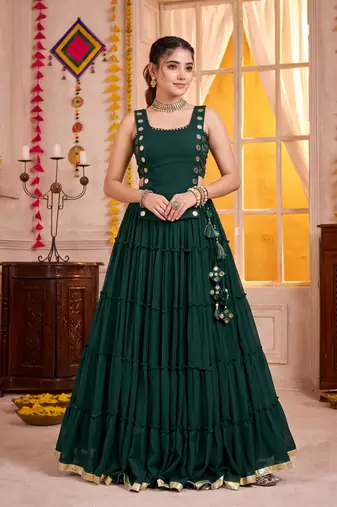 Green Georgette Navratri Lehenga Choli Set