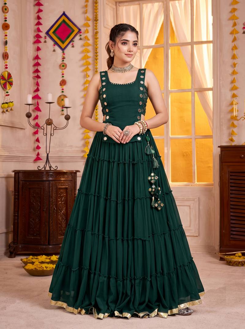 Green Georgette Navratri Lehenga Choli Set