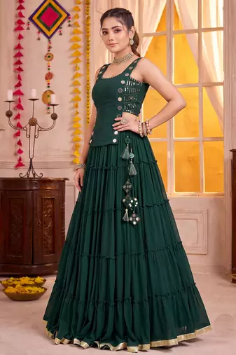 Green Georgette Navratri Lehenga Choli Set