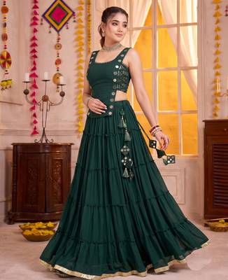 Green Georgette Navratri Lehenga Choli Set 3