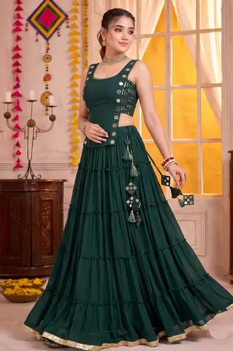 Green Georgette Navratri Lehenga Choli Set