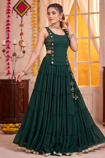 Green Georgette Navratri Lehenga Choli Set