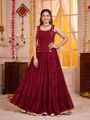 Maroon Georgette Navratri Lehenga Choli Set 1