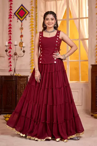 Maroon Georgette Navratri Lehenga Choli Set