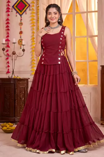 Maroon Georgette Navratri Lehenga Choli Set