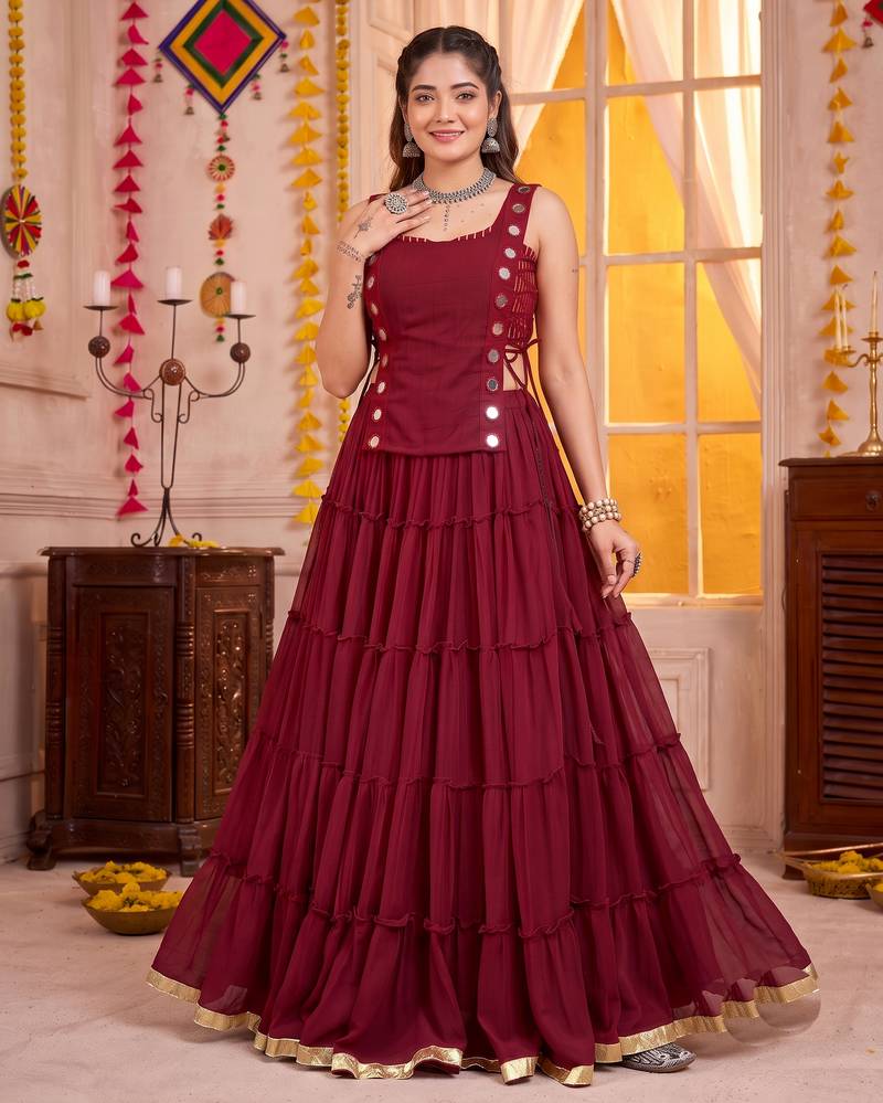 Maroon Georgette Navratri Lehenga Choli Set