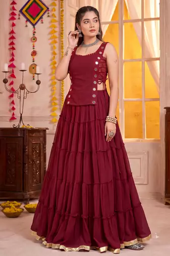 Maroon Georgette Navratri Lehenga Choli Set