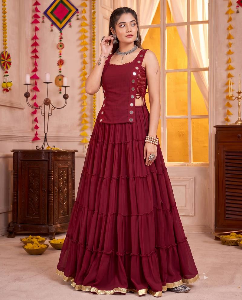 Maroon Georgette Navratri Lehenga Choli Set