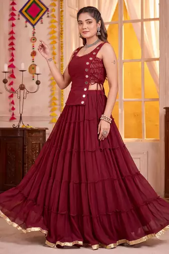 Maroon Georgette Navratri Lehenga Choli Set