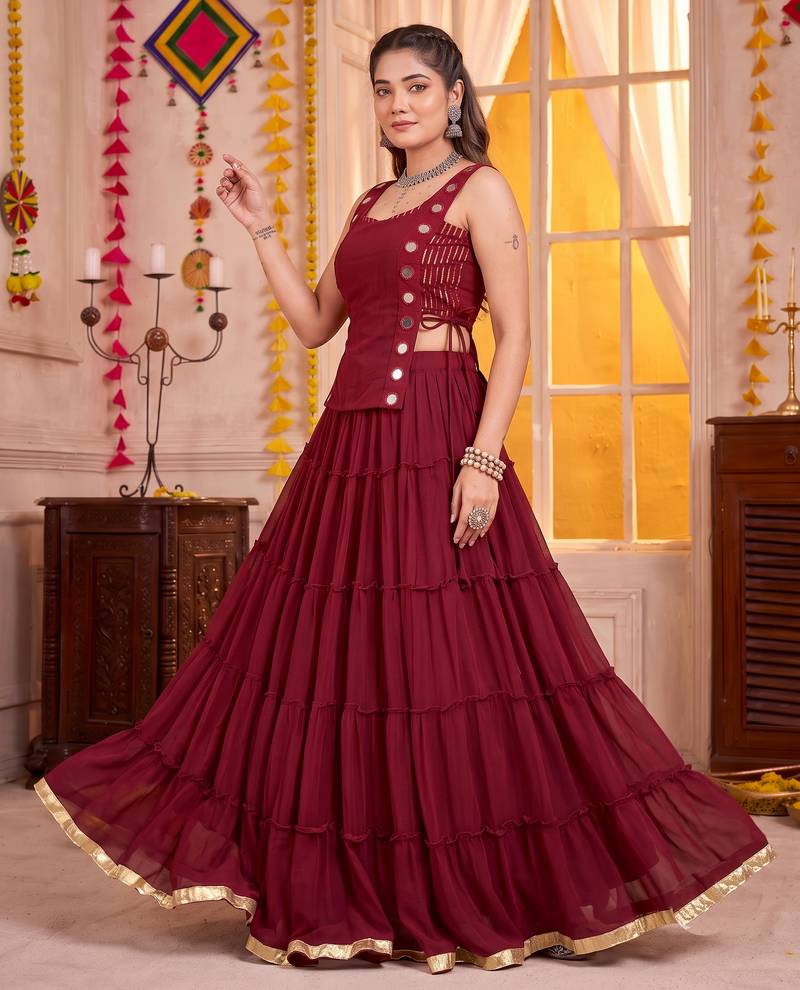 Maroon Georgette Navratri Lehenga Choli Set