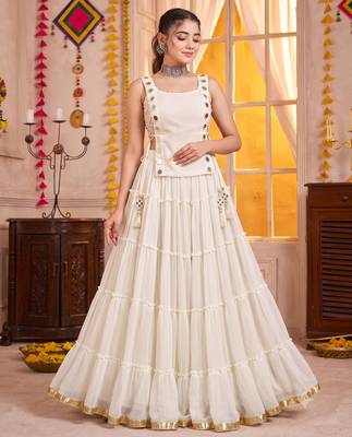White Georgette Navratri Special Premium Designer Lehenga Choli Set 1