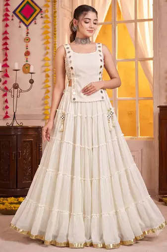 White Georgette Navratri Special Premium Designer Lehenga Choli Set