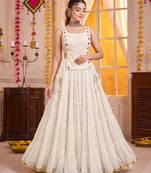 White Georgette Navratri Special Premium Designer Lehenga Choli Set