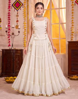 White Georgette Navratri Special Premium Designer Lehenga Choli Set 2