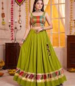 Olive Green Cotton Navratri Lehenga Choli Set