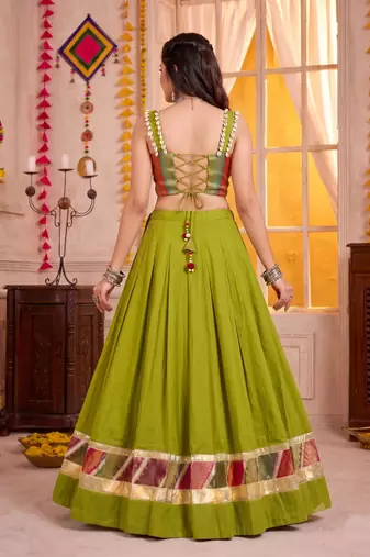 Olive Green Cotton Navratri Lehenga Choli Set