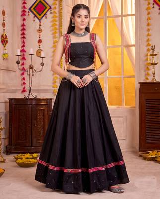 Black Cotton Navratri Lehenga Choli Set 1