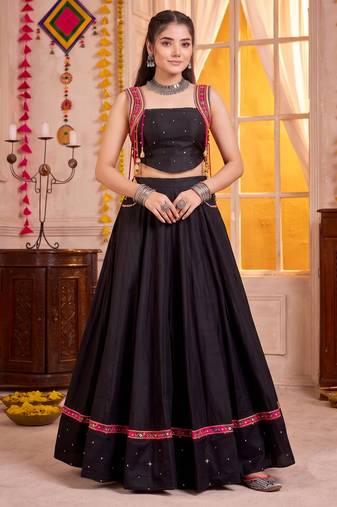 Black Cotton Navratri Lehenga Choli Set