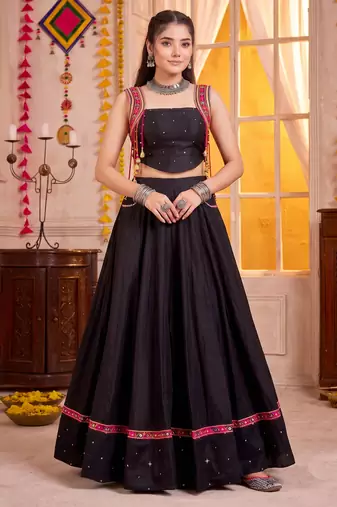 Black Cotton Navratri Lehenga Choli Set