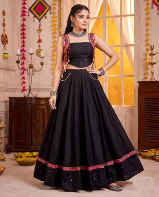 Black Cotton Navratri Lehenga Choli Set 2
