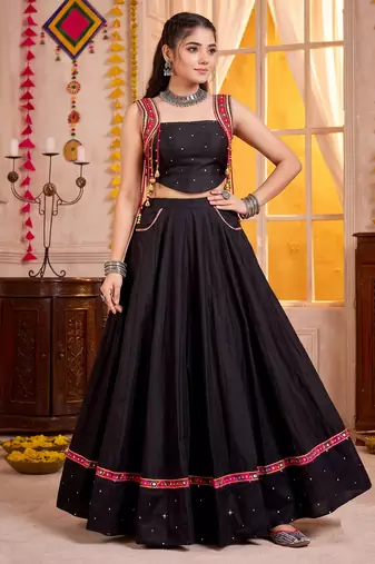 Black Cotton Navratri Lehenga Choli Set