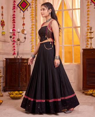 Black Cotton Navratri Lehenga Choli Set 3