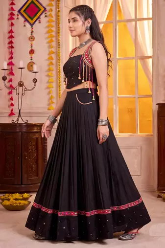Black Cotton Navratri Lehenga Choli Set