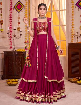 Pink Georgette Navratri Lehenga Choli With Koti Set 1