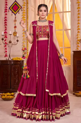 Pink Georgette Navratri Lehenga Choli With Koti Set
