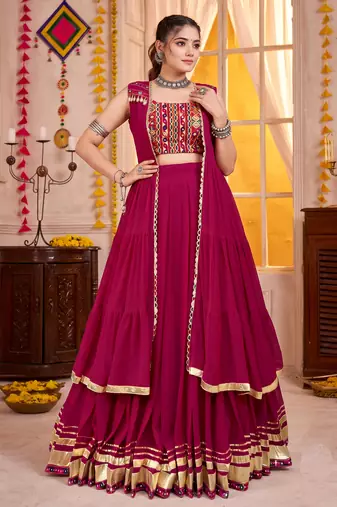 Pink Georgette Navratri Lehenga Choli With Koti Set