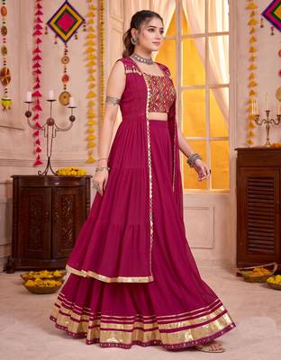 Pink Georgette Navratri Lehenga Choli With Koti Set 3