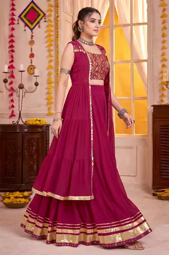 Pink Georgette Navratri Lehenga Choli With Koti Set