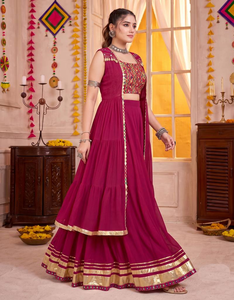 Pink Georgette Navratri Lehenga Choli With Koti Set