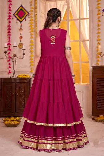 Pink Georgette Navratri Lehenga Choli With Koti Set
