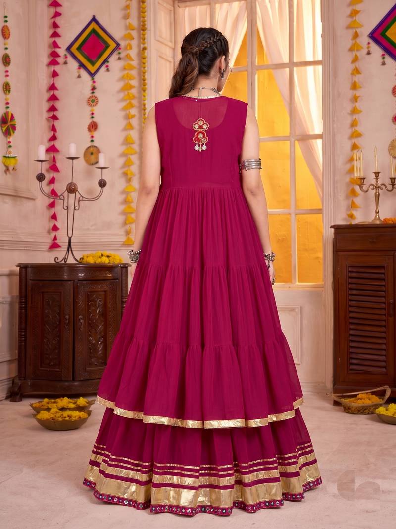 Pink Georgette Navratri Lehenga Choli With Koti Set