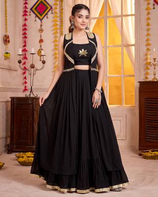 Black Georgette Navratri Special Premium Designer Lehenga Choli With Koti Set 1